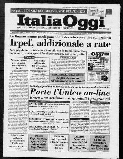 Italia oggi : quotidiano di economia finanza e politica